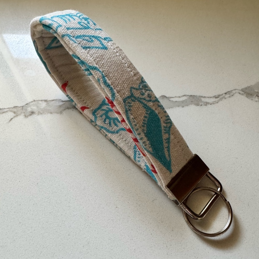 Handmade Upcycled Free People Keychain Wristlet Waves Sun Seashells
